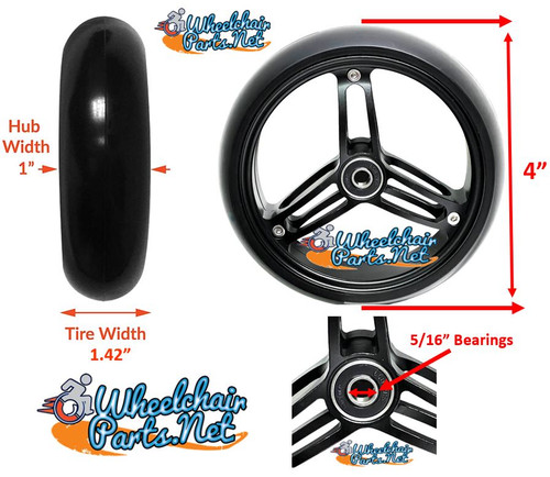 4x1 1/2" Sentinel Caster BLACK Wheel With Soft Polyurethane Tire & 5/16" Bearings