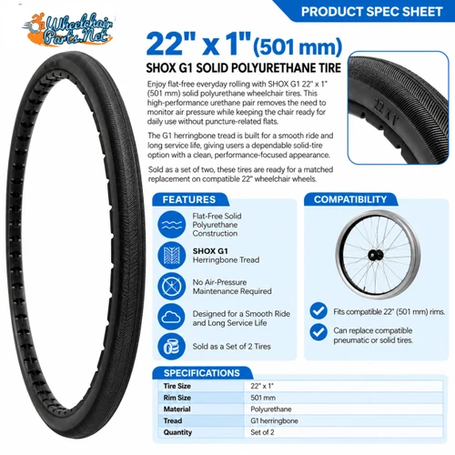 22" x 1" (501 mm) Herringbone Solid Polyurethane Wheelchair Tires | Set of 2