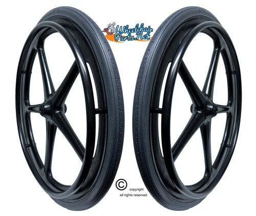 Set of 2  24 x 1 3/8" (25-540) Wheelcair Wheels With Plastic Handrim & 1/2" Plastic Bushing