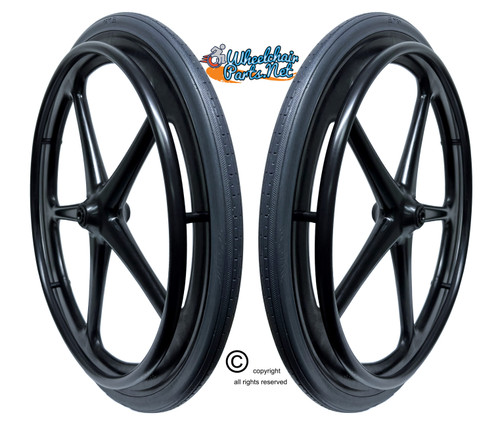 X-CORE 24" (540 mm) 5-Spoke Aquatic Wheel With Solid Tires, Nylon Pushrims and 1/2" Bushings | Set of 2
