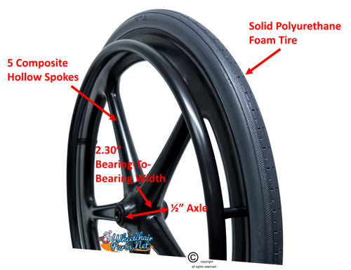 X-CORE 24" (540 mm) 5-Spoke Aquatic Wheel With Solid Tires, Nylon Pushrims and 1/2" Bushings | Set of 2