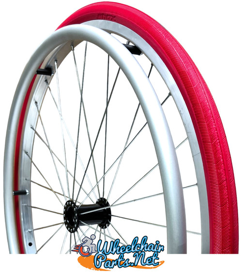 24" x 1" Wire Spoke (30 Spokes) Wheel With Solid Shox G1 Red Color Tread
