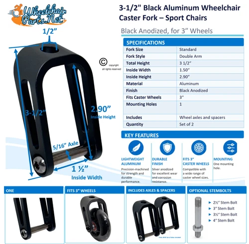 4" Black Aluminum Caster Fork | Set of 2