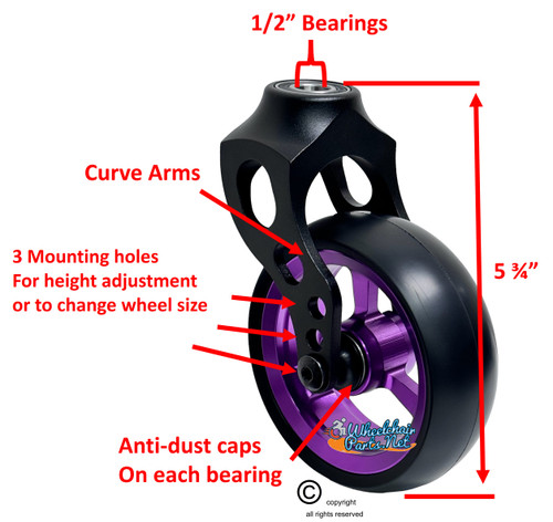 Aluminum Caster Fork Assembly With 4x1.40 Soft Roll Caster-Purlple Rim