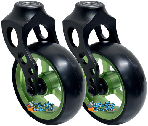 Aluminum Caster Fork  Assembly With 5x1.40 Soft Roll Caster-Green Rim Aluminum Caster Fork  Assembly With 5x1.40 Soft Roll Caster-Green Rim