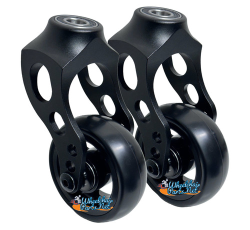 Aluminum Caster Fork Assembly With 3x1 Soft Roll Wheel-Black Rim Aluminum Caster Fork Assembly With 3x1 Soft Roll Wheel-Black Rim