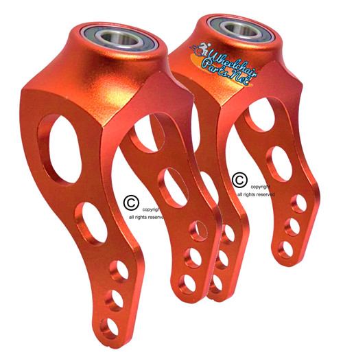 5" Aluminum Caster Fork With Curved Arms- Orange Anodized. Price is for a set of 2 Forks