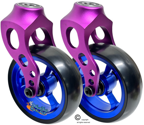 Purple Aluminum Caster Fork Assembly With 4x1.40 Soft Roll Wheels in Blue  Color Purple Aluminum Caster Fork Assembly With 4x1.40 Soft Roll Wheels in Blue  Color