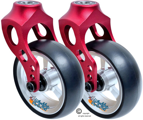 Red Aluminum Caster Fork Assembly With 4x1.40 Soft Roll Wheels in Silver Color Red Aluminum Caster Fork Assembly With 4x1.40 Soft Roll Wheels in Silver Color