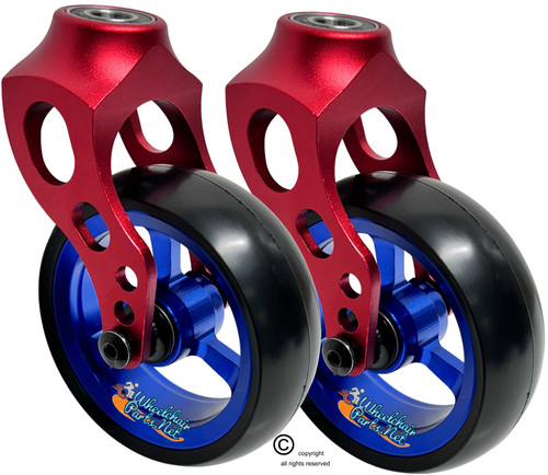 Red Aluminum Caster Fork Assembly With 4x1.40 Soft Roll Wheels in Blue Color Red Aluminum Caster Fork Assembly With 4x1.40 Soft Roll Wheels in Blue Color