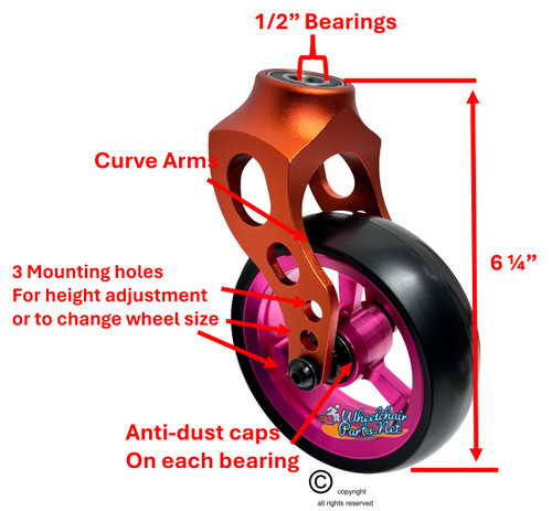 Orange Aluminum Caster Fork Assembly With 5x1.40 Soft Roll Pink Wheels