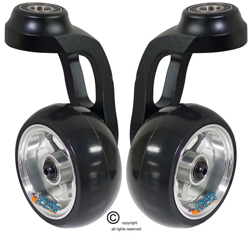 Single Sided Aluminum Caster Fork (Black) Assembly With 3x1.40 Silver Wheel. Set of 2