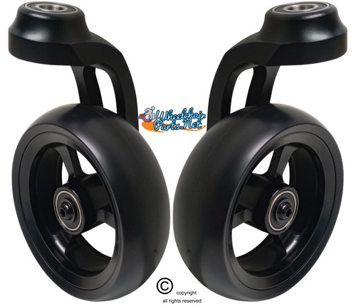 Single Sided Aluminum Caster Fork (Black) Assembly With 4"x1.40" Black Wheel. Set of 2