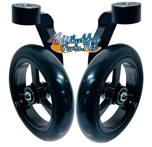 Single Sided Aluminum Caster Fork (Black) Assembly With 5"x1" Black Wheel. Set of 2