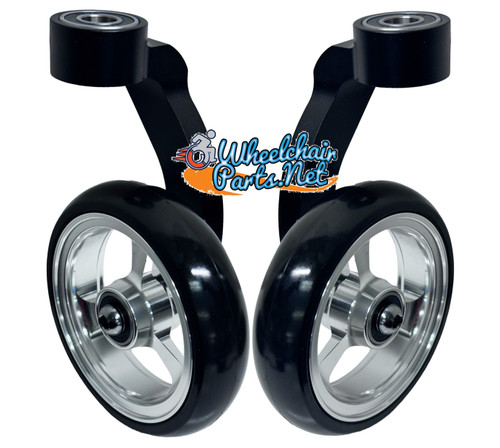 Single Sided Aluminum Caster Fork (Black) Assembly With 4"x1" Silver Wheel. Set of 2 Single Sided Aluminum Caster Fork (Black) Assembly With 4"x1" Silver Wheel. Set of 2