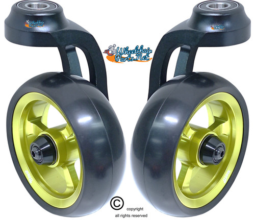 Single Sided Aluminum Caster Fork (Black) Assembly With 4"x1.40" Olive Green Wheel. Set of 2