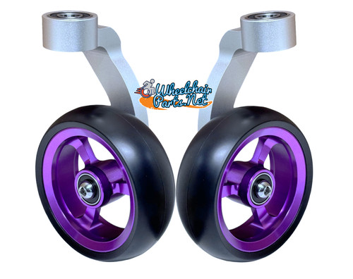 Single Sided Aluminum Caster Fork (Silver) Assembly With 4"x1.40" Purple Wheel. Set of 2 Single Sided Aluminum Caster Fork (Silver) Assembly With 4"x1.40" Purple Wheel. Set of 2