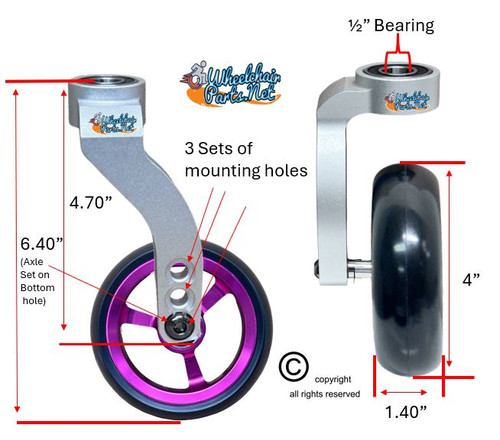 Single Sided Aluminum Caster Fork (Silver) Assembly With 4"x1.40" Pink Wheel. Set of 2