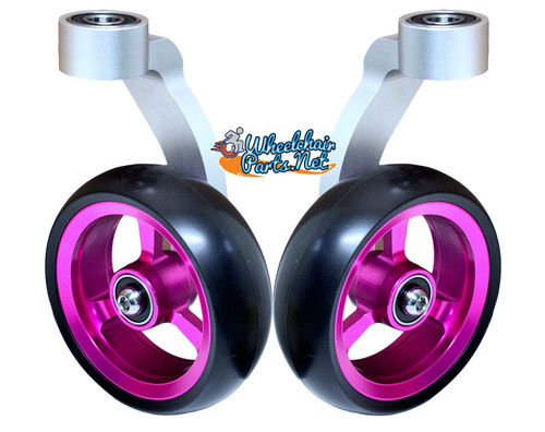 Single Sided Aluminum Caster Fork (Silver) Assembly With 4"x1" Pink Wheel. Set of 2 Single Sided Aluminum Caster Fork (Silver) Assembly With 4"x1" Pink Wheel. Set of 2