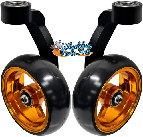 Single Sided Aluminum Caster Fork (Black) Assembly With 5"x1" Gold Wheel. Set of 2 Single Sided Aluminum Caster Fork (Black) Assembly With 5"x1" Gold Wheel. Set of 2