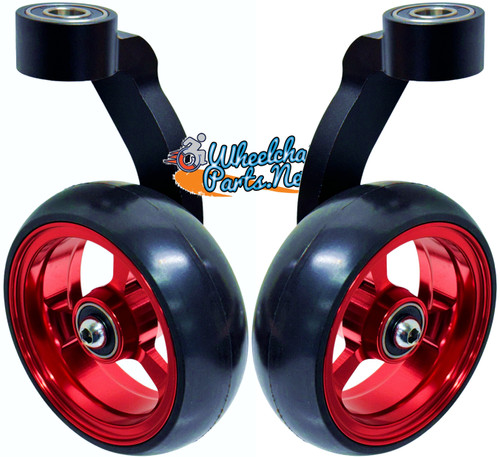 Single Sided Aluminum Caster Fork (Black) Assembly With 5"x1" Red Wheel. Set of 2