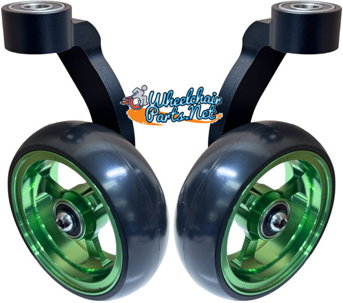 Single Sided Aluminum Caster Fork (Black) Assembly With 5"x1.40" Green Wheel. Set of 2