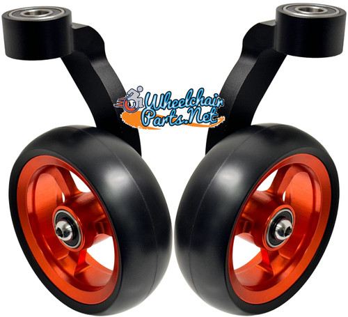 Single Sided Aluminum Caster Fork (Black) Assembly With 5"x1.40" Orange Wheel. Set of 2