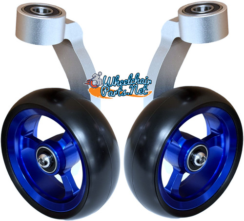 Single Sided Aluminum Caster Fork (Silver) Assembly With 5"x1.40" Blue Wheel. Set of 2 Single Sided Aluminum Caster Fork (Silver) Assembly With 5"x1.40" Blue Wheel. Set of 2
