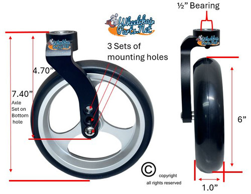 Single Sided Aluminum Caster Fork (Black) Assembly With 6"x1" Silver Wheel. Set of 2