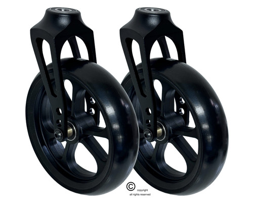 Aluminum Caster Fork (Black) 6" x 1.50" Assembly With Black Composite Wheel & Solid PU Tire. Set of 2. Aluminum Caster Fork (Black) 6" x 1.50" Assembly With Black Composite Wheel & Solid PU Tire. Set of 2.