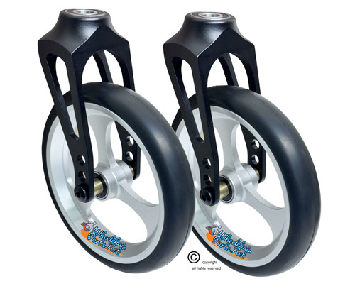 Aluminum Caster Fork (Black) 6" x 1" Assembly With Aluminum Silver, 3 Spoke Wheel. Set of 2. Aluminum Caster Fork (Black) 6" x 1" Assembly With Aluminum Silver, 3 Spoke Wheel. Set of 2.