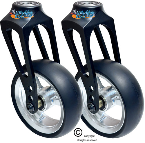 Aluminum Caster Fork (Black) 4" x 1.40" Assembly With Silver, 3 Spoke Wheel. Set of 2. Aluminum Caster Fork (Black) 4" x 1.40" Assembly With Silver, 3 Spoke Wheel. Set of 2.