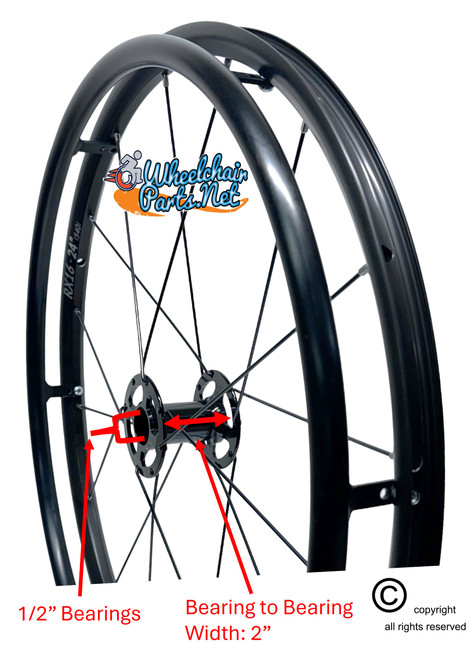 24" (540mm) 16 Spokes Wheel With Pushrims Only. BLACK HUB. No Tires. Set of 2