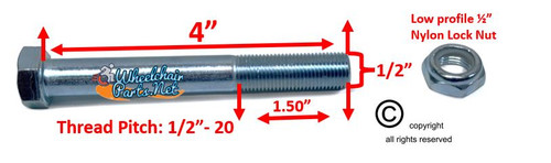 1/2" x 4" STANDARD AXLE WITH LOW PROFILE NYLOCK NUT.