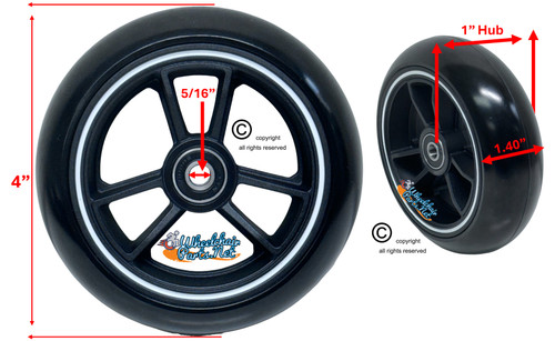 TRI RACER - 4" x 1.40" 3-Spoke Composite Mag Wheel, Black Wheel With White Strip/ Black Tire. Sold as Set of 2