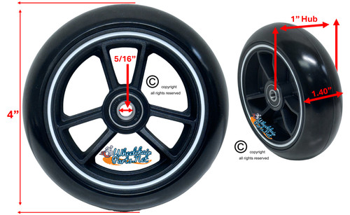 TRI RACER - 4" x 1.40" 6 Spoke Composite Mag Wheel, Black Wheel With White Strip/ Black Tire. Sold as Set of 2