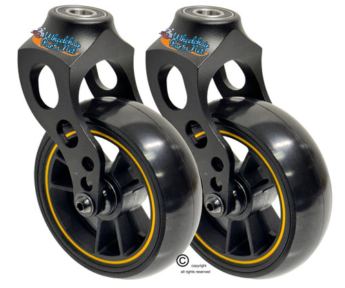 Aluminum Caster Fork  With Composite Wheel 5x1.40 Soft Roll Caster-Yellow Ring