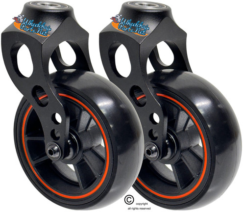 Aluminum Caster Fork  With Composite Wheel 5x1.40 Soft Roll Caster-Orange Ring