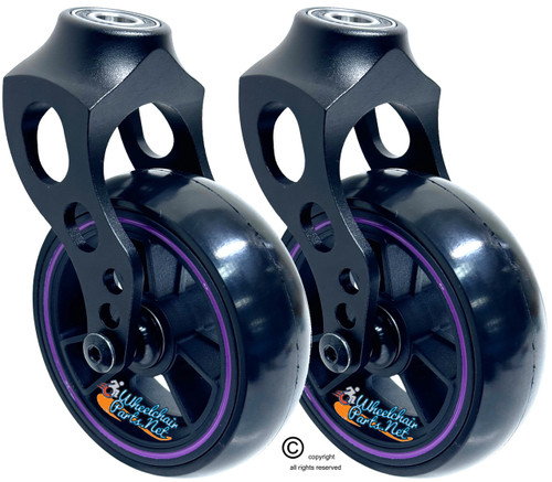 Aluminum Caster Fork  With Composite Wheel 5x1.40 Soft Roll Caster-Purple Ring