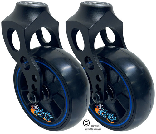 Aluminum Caster Fork  With Composite Wheel 5x1.40 Soft Roll Caster-Blue Ring