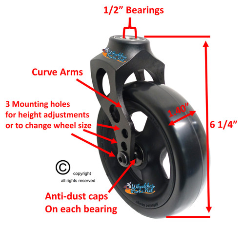 Aluminum Caster Fork  With Composite Wheel 5x1.40 Soft Roll Caster