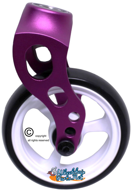 Aluminum Caster Fork Assembly With 5x1 Purple Soft Roll Wheel-WHITE Rim