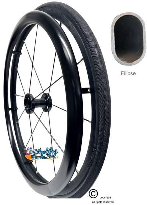 ELLIPSE 24" (540) Black Hard Anodize Color Pushrim with 6 Tab. Great for users with bigger hands. Set of 2