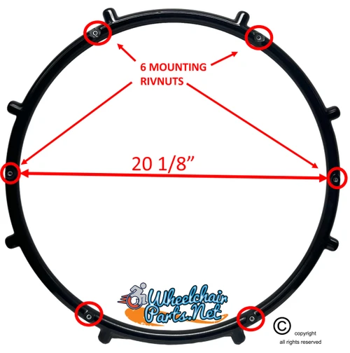 24" PUSHRIM, 6 RIVNUTS VINYL COATED WITH 8 STRAIGHT PROJECTIONS