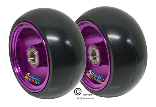 3" x 1.4" Caster Wheel With PURPLE Aluminum Rim and 5/16" Bearings.
