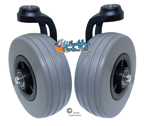 Single Sided Aluminum Black Caster Fork Assembly With Grey 6"x 2" Solid  Pu Foam Tire. Set of 2