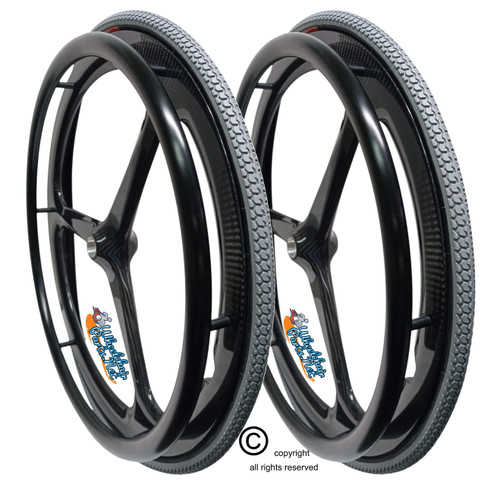 Tri-SC One 24" x 1" (540m) 3 Spoke CARBON Wheel With Primo Passage Air-Pneumatic Tire and Aluminum Pushrim. Set of 2 Tri-SC One 24" x 1" (540m) 3 Spoke CARBON Wheel With Primo Passage Air-Pneumatic Tire and Aluminum Pushrim. Set of 2