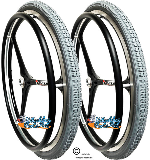 SET of X-CORE 24"x1 3/8" (540m) 3 Spoke Wheel With GREY Solid Tires
