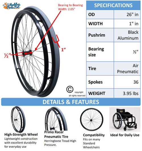 SET of 2,  26"x1" (590mm) 36 Spoke Rim with PRIMO V-Track AIR PNEUMATIC Tire