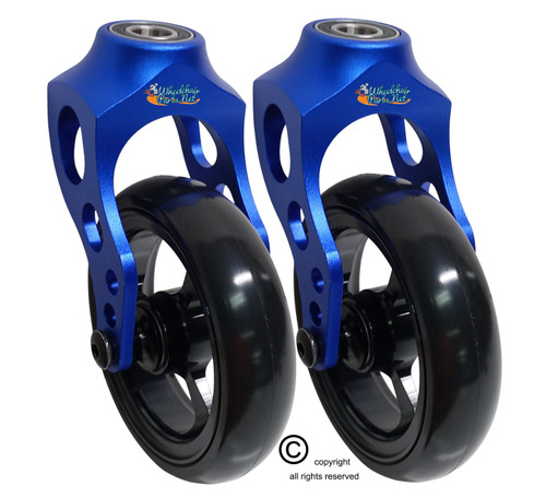 Aluminum Blue Caster Fork Assembly With 4x1 Soft Roll Wheel-Black Rim